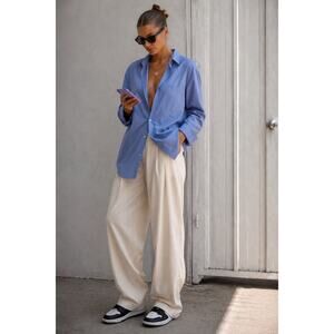 Yves Saint Laurent Blue Boyfriend Shirt YSL Designer Oversized Button Down Large